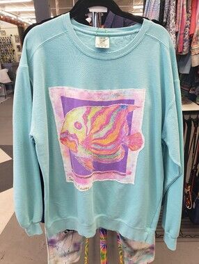 Upcycled Tropical turks & Caicos Vacation Sweatshirt Fish